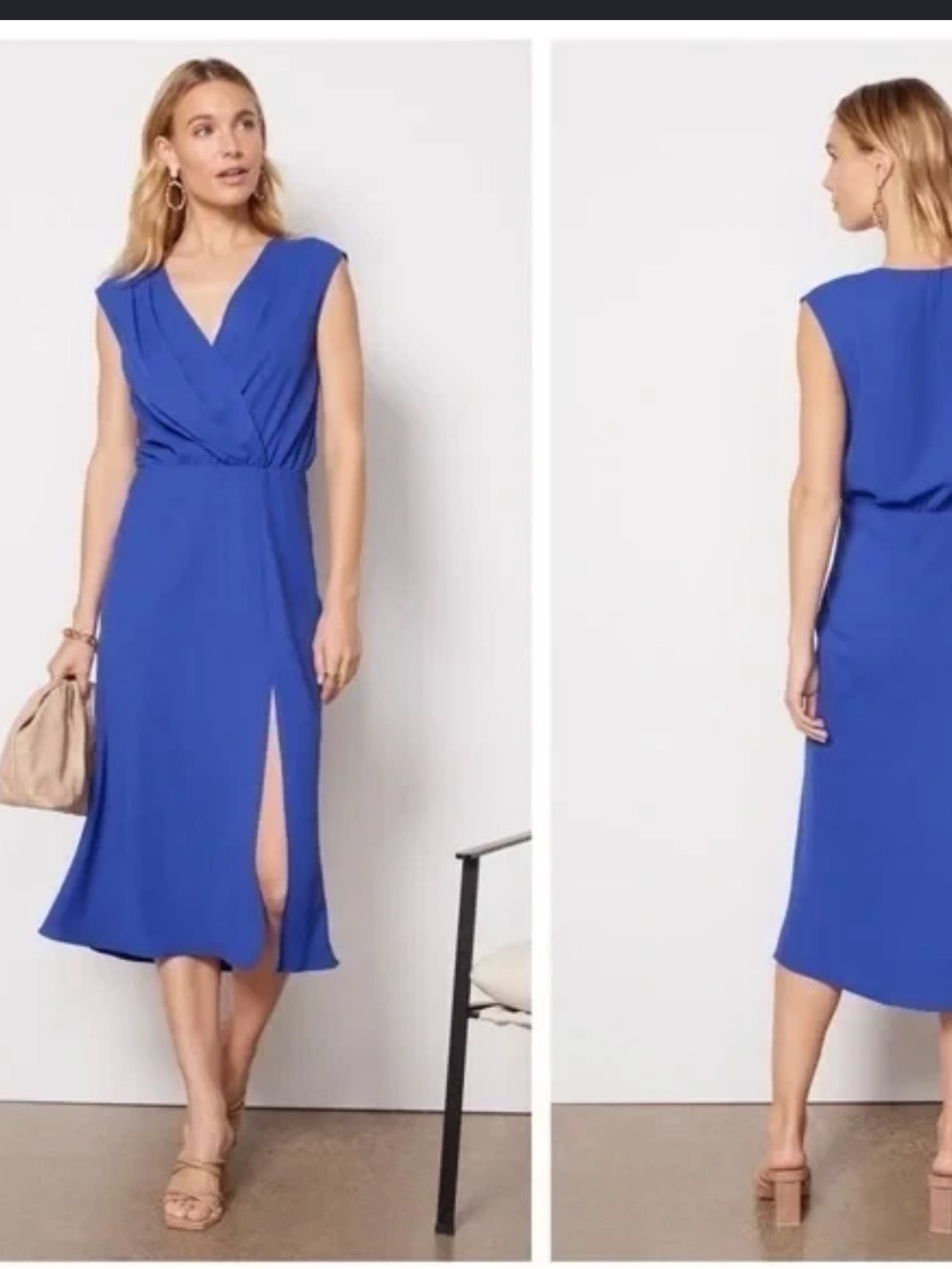 Amanda Uprichard Matthews Surplice V-Neck Midi Dress Work Casual Elegant Size M